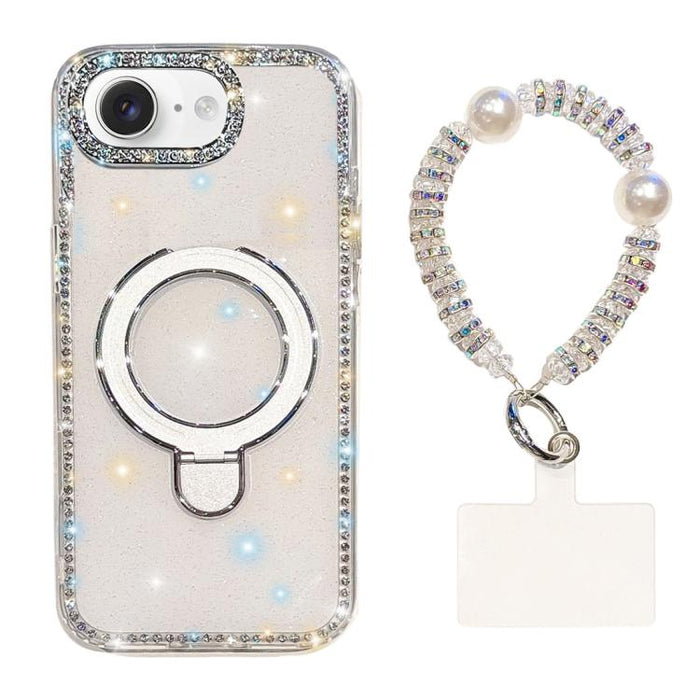 Funda para teléfono IMD de doble cara con soporte magnético de diamantes de imitación y resistente a los golpes, con pulsera., For iPhone 17 Pro Max, For iPhone 17 Pro, For iPhone 17, For iPhone Air, For iPhone 16 Pro Max, For iPhone 16 Pro            ...