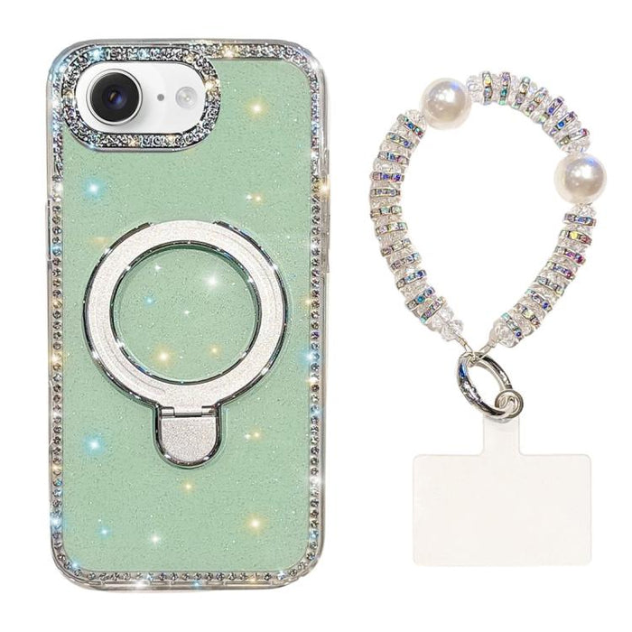 Funda para teléfono IMD de doble cara con soporte magnético de diamantes de imitación y resistente a los golpes, con pulsera., For iPhone 17 Pro Max, For iPhone 17 Pro, For iPhone 17, For iPhone Air, For iPhone 16 Pro Max, For iPhone 16 Pro            ...