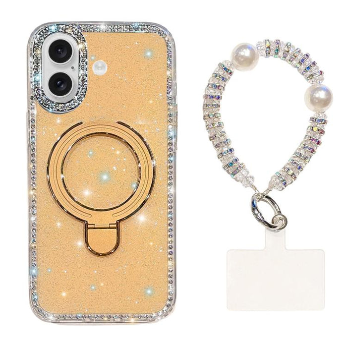 Funda para teléfono IMD de doble cara con soporte magnético de diamantes de imitación y resistente a los golpes, con pulsera., For iPhone 17 Pro Max, For iPhone 17 Pro, For iPhone 17, For iPhone Air, For iPhone 16 Pro Max, For iPhone 16 Pro            ...