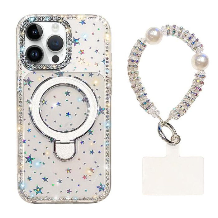 Funda para teléfono IMD de doble cara con soporte magnético de diamantes de imitación y resistente a los golpes, con pulsera., For iPhone 17 Pro Max, For iPhone 17 Pro, For iPhone 17, For iPhone Air, For iPhone 16 Pro Max, For iPhone 16 Pro            ...