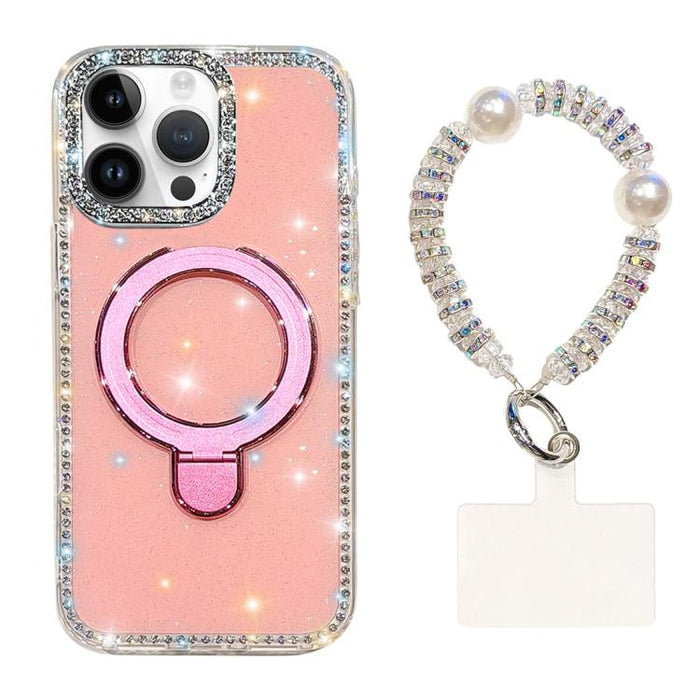 Funda para teléfono IMD de doble cara con soporte magnético de diamantes de imitación y resistente a los golpes, con pulsera., For iPhone 17 Pro Max, For iPhone 17 Pro, For iPhone 17, For iPhone Air, For iPhone 16 Pro Max, For iPhone 16 Pro            ...