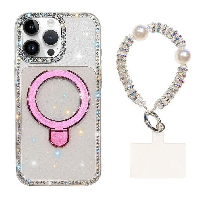 Funda para teléfono IMD de doble cara con soporte magnético de diamantes de imitación y resistente a los golpes, con pulsera., For iPhone 17 Pro Max, For iPhone 17 Pro, For iPhone 17, For iPhone Air, For iPhone 16 Pro Max, For iPhone 16 Pro            ...