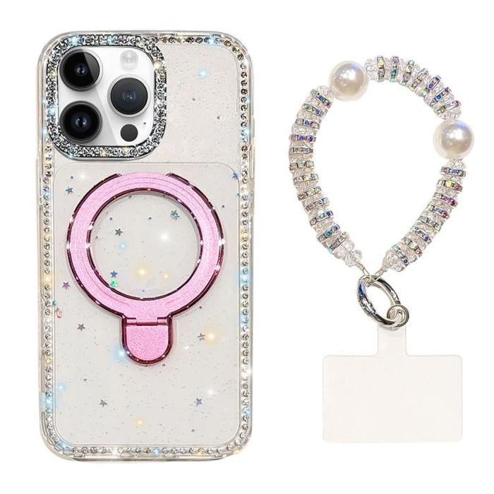 Funda para teléfono IMD de doble cara con soporte magnético de diamantes de imitación y resistente a los golpes, con pulsera., For iPhone 17 Pro Max, For iPhone 17 Pro, For iPhone 17, For iPhone Air, For iPhone 16 Pro Max, For iPhone 16 Pro            ...