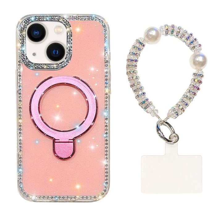 Funda para teléfono IMD de doble cara con soporte magnético de diamantes de imitación y resistente a los golpes, con pulsera., For iPhone 15, For iPhone 14, For iPhone 14 Pro, For iPhone 14 Pro Max, For iPhone 13 Pro Max, For iPhone 13 Pro, For iPhone 13