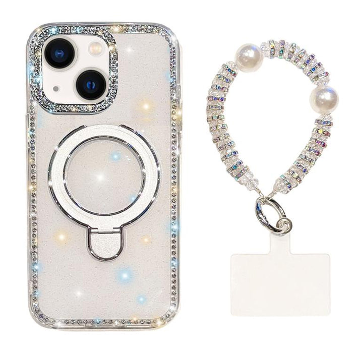 Funda para teléfono IMD de doble cara con soporte magnético de diamantes de imitación y resistente a los golpes, con pulsera., For iPhone 15, For iPhone 14, For iPhone 14 Pro, For iPhone 14 Pro Max, For iPhone 13 Pro Max, For iPhone 13 Pro, For iPhone 13