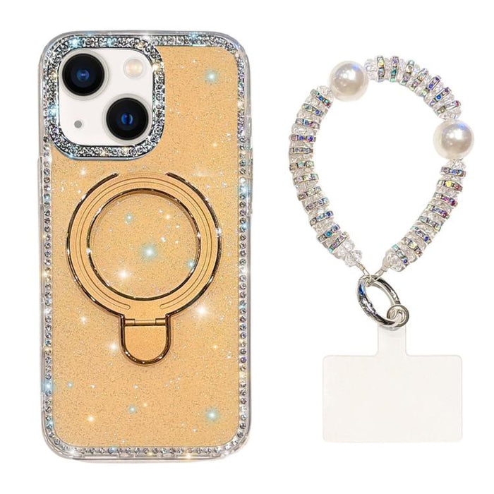 Funda para teléfono IMD de doble cara con soporte magnético de diamantes de imitación y resistente a los golpes, con pulsera., For iPhone 15, For iPhone 14, For iPhone 14 Pro, For iPhone 14 Pro Max, For iPhone 13 Pro Max, For iPhone 13 Pro, For iPhone 13