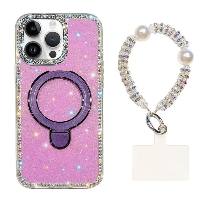 Funda para teléfono IMD de doble cara con soporte magnético de diamantes de imitación y resistente a los golpes, con pulsera., For iPhone 15, For iPhone 14, For iPhone 14 Pro, For iPhone 14 Pro Max, For iPhone 13 Pro Max, For iPhone 13 Pro, For iPhone 13