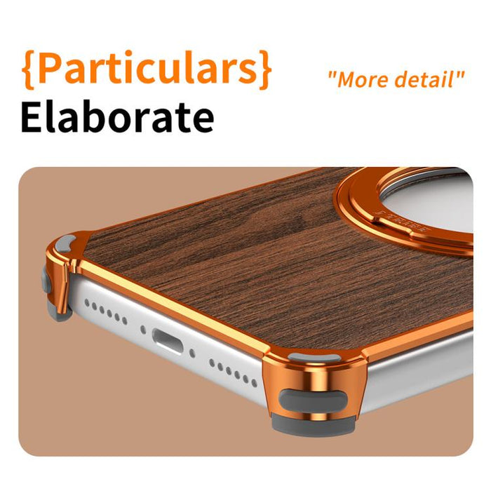 Funda magnética hueca sin marco de madera de nogal con soporte giratorio, For iPhone 17 Pro Max, For iPhone 17 Pro