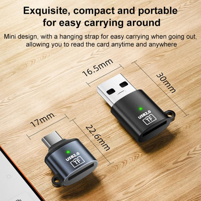 Adaptador TF y lector de tarjetas mini, USB to TF Card, Type-C to TF Card