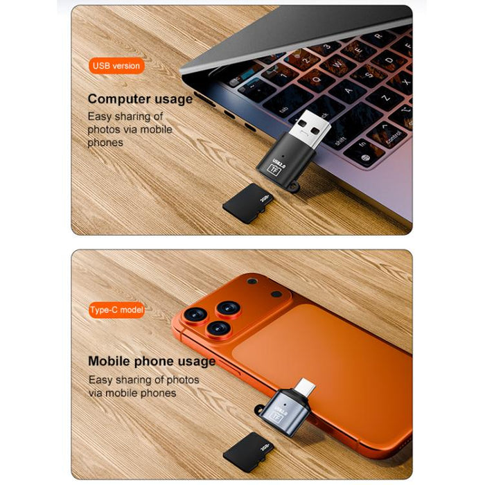 Adaptador TF y lector de tarjetas mini, USB to TF Card, Type-C to TF Card