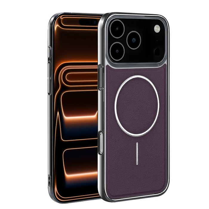 Funda para teléfono magnética a prueba de golpes con marco galvanizado y piel vegana, For iPhone 17 Pro Max, For iPhone 17 Pro, For iPhone 17, For iPhone 16 Pro Max, For iPhone 16 Pro, For iPhone 16 Plus, For iPhone 16, For iPhone 15 Pro Max           ...