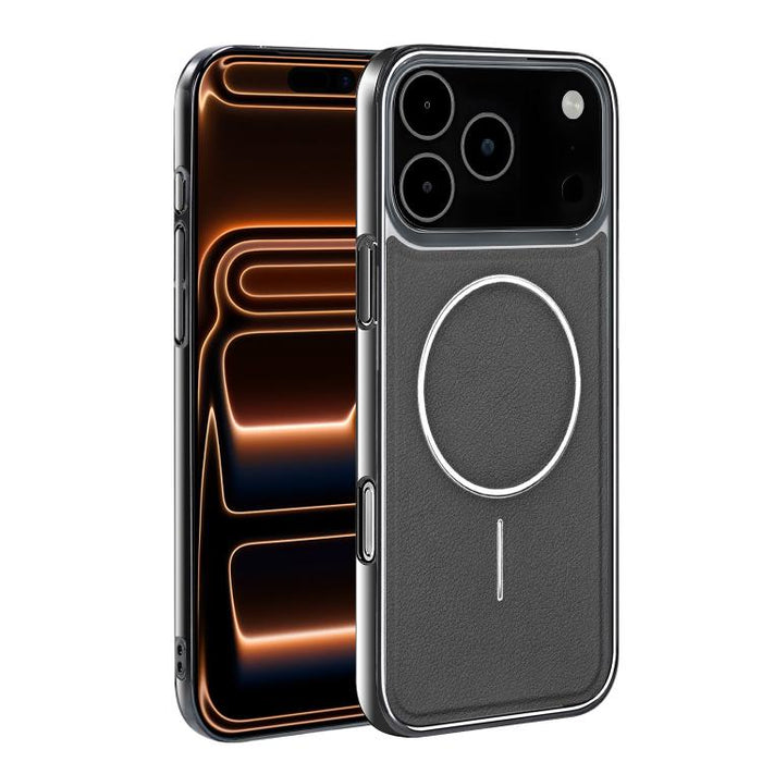Funda para teléfono magnética a prueba de golpes con marco galvanizado y piel vegana, For iPhone 17 Pro Max, For iPhone 17 Pro, For iPhone 17, For iPhone 16 Pro Max, For iPhone 16 Pro, For iPhone 16 Plus, For iPhone 16, For iPhone 15 Pro Max           ...