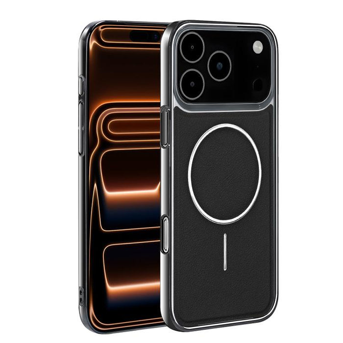 Funda para teléfono magnética a prueba de golpes con marco galvanizado y piel vegana, For iPhone 17 Pro Max, For iPhone 17 Pro, For iPhone 17, For iPhone 16 Pro Max, For iPhone 16 Pro, For iPhone 16 Plus, For iPhone 16, For iPhone 15 Pro Max           ...