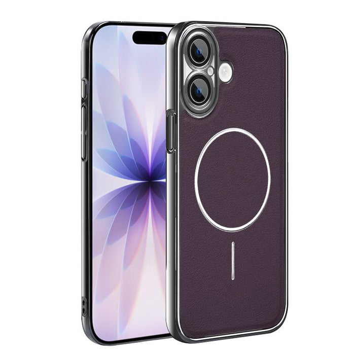Funda para teléfono magnética a prueba de golpes con marco galvanizado y piel vegana, For iPhone 17 Pro Max, For iPhone 17 Pro, For iPhone 17, For iPhone 16 Pro Max, For iPhone 16 Pro, For iPhone 16 Plus, For iPhone 16, For iPhone 15 Pro Max           ...