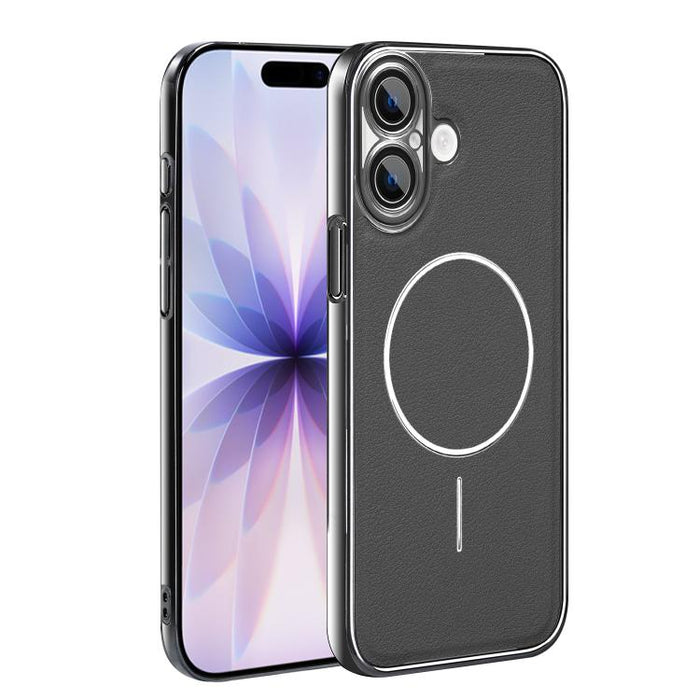Funda para teléfono magnética a prueba de golpes con marco galvanizado y piel vegana, For iPhone 17 Pro Max, For iPhone 17 Pro, For iPhone 17, For iPhone 16 Pro Max, For iPhone 16 Pro, For iPhone 16 Plus, For iPhone 16, For iPhone 15 Pro Max           ...