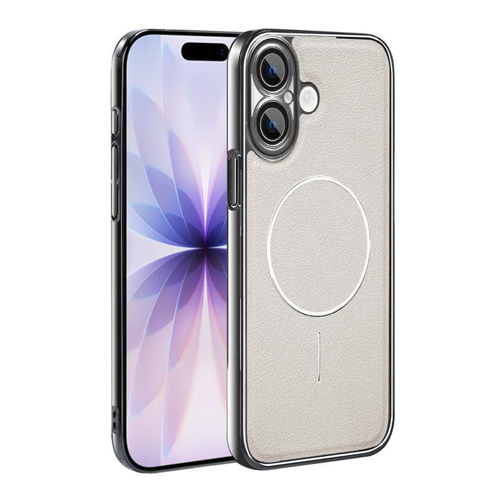 Funda para teléfono magnética a prueba de golpes con marco galvanizado y piel vegana, For iPhone 17 Pro Max, For iPhone 17 Pro, For iPhone 17, For iPhone 16 Pro Max, For iPhone 16 Pro, For iPhone 16 Plus, For iPhone 16, For iPhone 15 Pro Max           ...