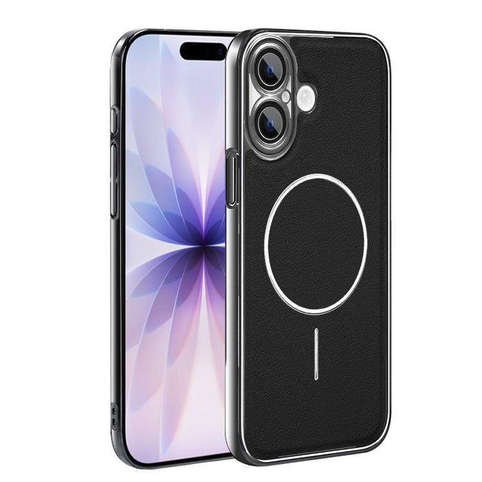 Funda para teléfono magnética a prueba de golpes con marco galvanizado y piel vegana, For iPhone 17 Pro Max, For iPhone 17 Pro, For iPhone 17, For iPhone 16 Pro Max, For iPhone 16 Pro, For iPhone 16 Plus, For iPhone 16, For iPhone 15 Pro Max           ...