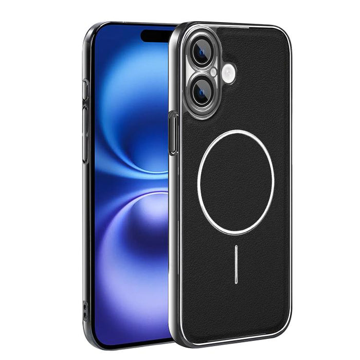 Funda para teléfono magnética a prueba de golpes con marco galvanizado y piel vegana, For iPhone 17 Pro Max, For iPhone 17 Pro, For iPhone 17, For iPhone 16 Pro Max, For iPhone 16 Pro, For iPhone 16 Plus, For iPhone 16, For iPhone 15 Pro Max           ...