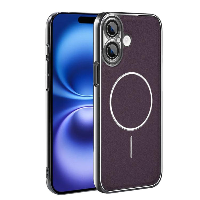 Funda para teléfono magnética a prueba de golpes con marco galvanizado y piel vegana, For iPhone 17 Pro Max, For iPhone 17 Pro, For iPhone 17, For iPhone 16 Pro Max, For iPhone 16 Pro, For iPhone 16 Plus, For iPhone 16, For iPhone 15 Pro Max           ...