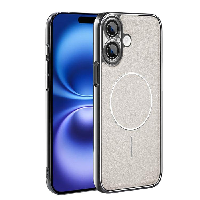 Funda para teléfono magnética a prueba de golpes con marco galvanizado y piel vegana, For iPhone 17 Pro Max, For iPhone 17 Pro, For iPhone 17, For iPhone 16 Pro Max, For iPhone 16 Pro, For iPhone 16 Plus, For iPhone 16, For iPhone 15 Pro Max           ...