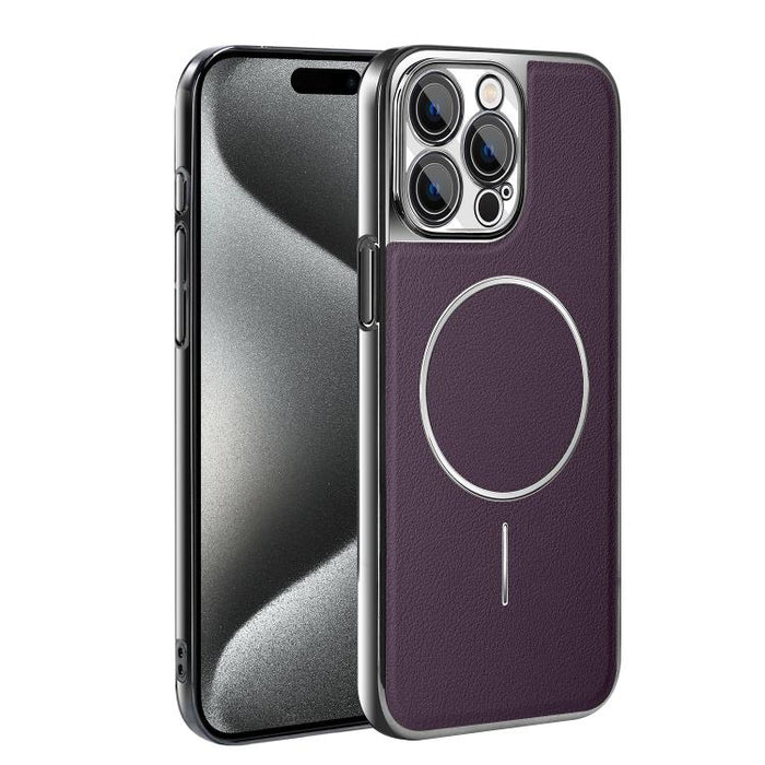 Funda para teléfono magnética a prueba de golpes con marco galvanizado y piel vegana, For iPhone 17 Pro Max, For iPhone 17 Pro, For iPhone 17, For iPhone 16 Pro Max, For iPhone 16 Pro, For iPhone 16 Plus, For iPhone 16, For iPhone 15 Pro Max           ...