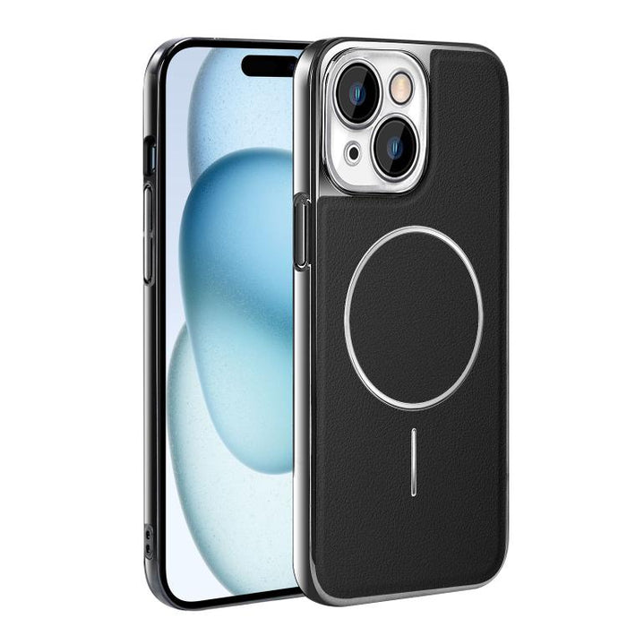 Funda para teléfono magnética a prueba de golpes con marco galvanizado y piel vegana, For iPhone 17 Pro Max, For iPhone 17 Pro, For iPhone 17, For iPhone 16 Pro Max, For iPhone 16 Pro, For iPhone 16 Plus, For iPhone 16, For iPhone 15 Pro Max           ...