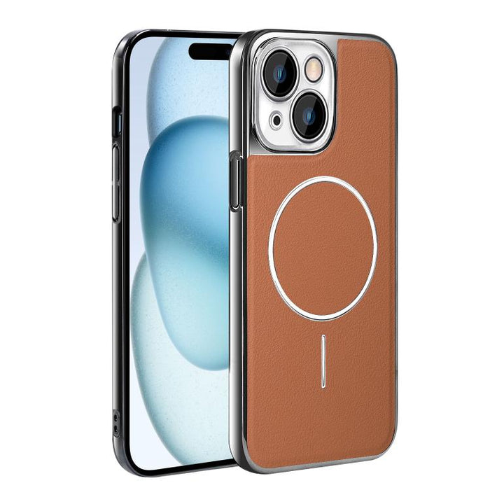 Funda para teléfono magnética a prueba de golpes con marco galvanizado y piel vegana, For iPhone 17 Pro Max, For iPhone 17 Pro, For iPhone 17, For iPhone 16 Pro Max, For iPhone 16 Pro, For iPhone 16 Plus, For iPhone 16, For iPhone 15 Pro Max           ...