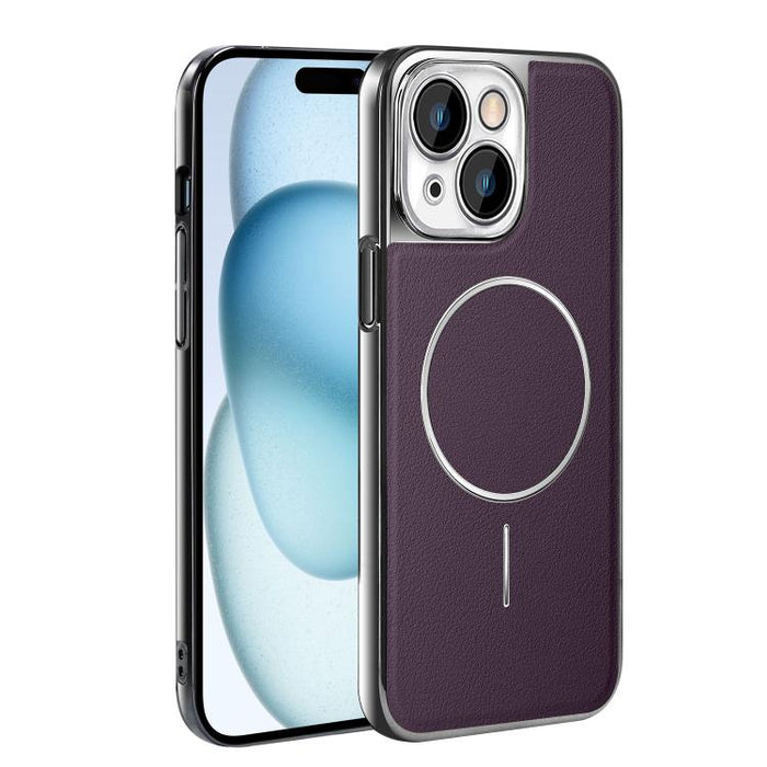 Funda para teléfono magnética a prueba de golpes con marco galvanizado y piel vegana, For iPhone 17 Pro Max, For iPhone 17 Pro, For iPhone 17, For iPhone 16 Pro Max, For iPhone 16 Pro, For iPhone 16 Plus, For iPhone 16, For iPhone 15 Pro Max           ...