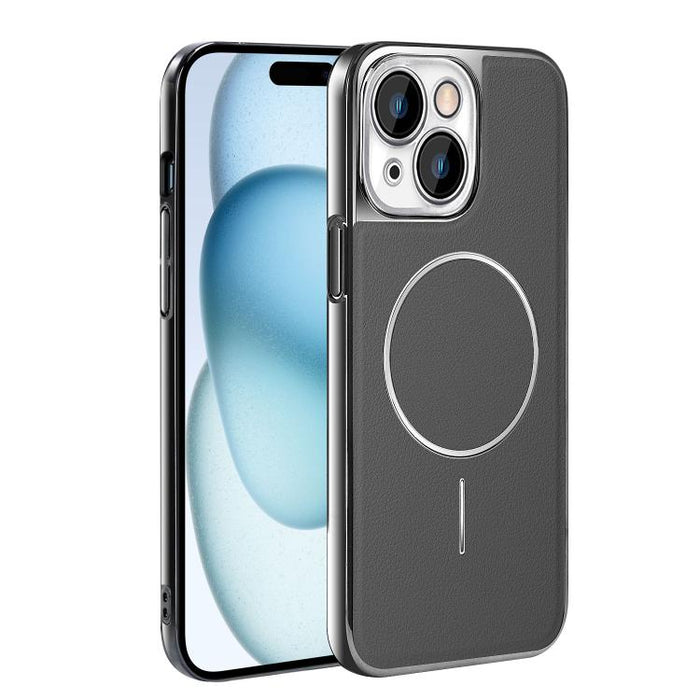 Funda para teléfono magnética a prueba de golpes con marco galvanizado y piel vegana, For iPhone 17 Pro Max, For iPhone 17 Pro, For iPhone 17, For iPhone 16 Pro Max, For iPhone 16 Pro, For iPhone 16 Plus, For iPhone 16, For iPhone 15 Pro Max           ...
