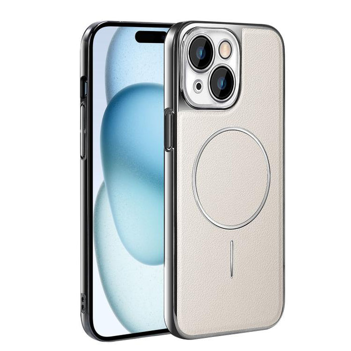 Funda para teléfono magnética a prueba de golpes con marco galvanizado y piel vegana, For iPhone 17 Pro Max, For iPhone 17 Pro, For iPhone 17, For iPhone 16 Pro Max, For iPhone 16 Pro, For iPhone 16 Plus, For iPhone 16, For iPhone 15 Pro Max           ...