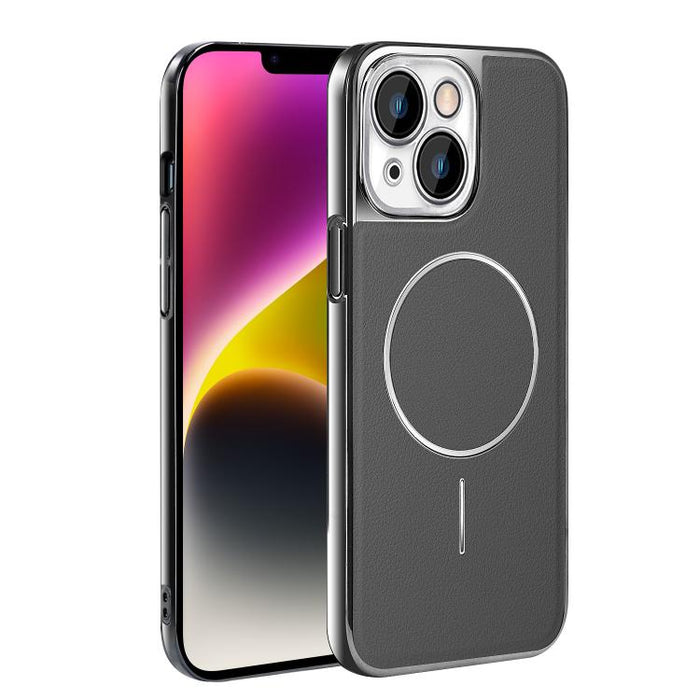 Funda para teléfono magnética a prueba de golpes con marco galvanizado y piel vegana, For iPhone 17 Pro Max, For iPhone 17 Pro, For iPhone 17, For iPhone 16 Pro Max, For iPhone 16 Pro, For iPhone 16 Plus, For iPhone 16, For iPhone 15 Pro Max           ...