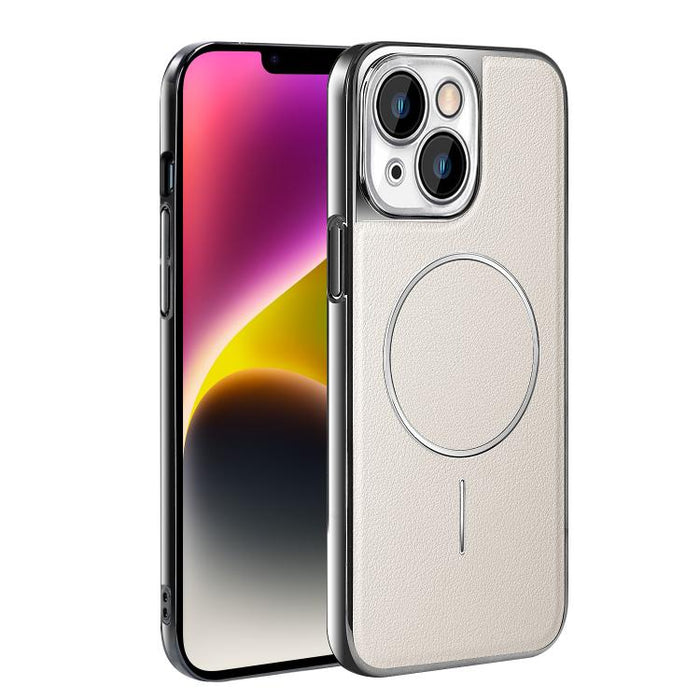 Funda para teléfono magnética a prueba de golpes con marco galvanizado y piel vegana, For iPhone 17 Pro Max, For iPhone 17 Pro, For iPhone 17, For iPhone 16 Pro Max, For iPhone 16 Pro, For iPhone 16 Plus, For iPhone 16, For iPhone 15 Pro Max           ...