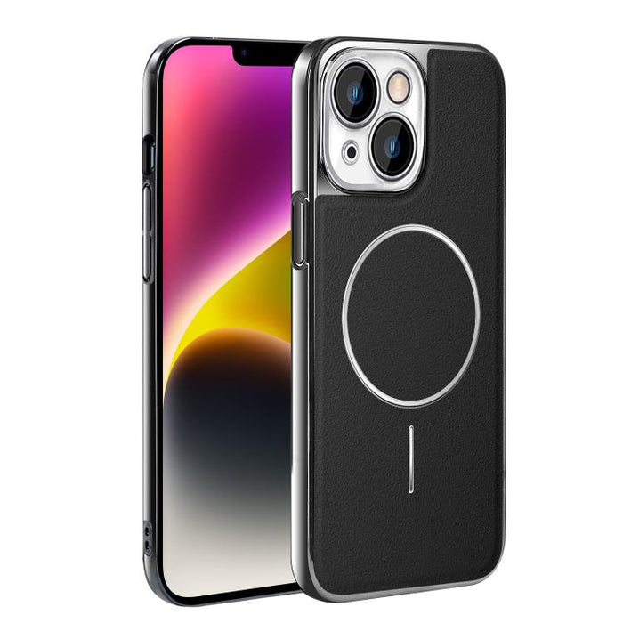 Funda para teléfono magnética a prueba de golpes con marco galvanizado y piel vegana, For iPhone 17 Pro Max, For iPhone 17 Pro, For iPhone 17, For iPhone 16 Pro Max, For iPhone 16 Pro, For iPhone 16 Plus, For iPhone 16, For iPhone 15 Pro Max           ...