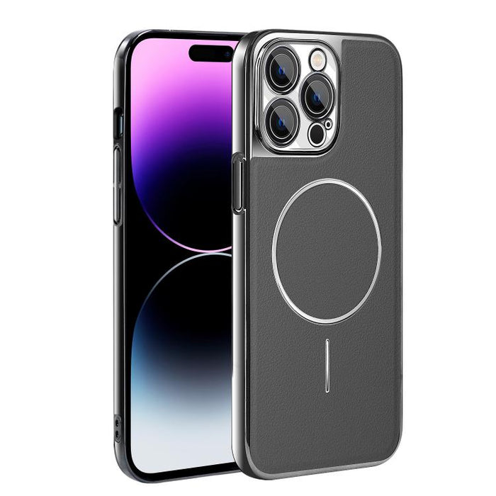 Funda para teléfono magnética a prueba de golpes con marco galvanizado y piel vegana, For iPhone 17 Pro Max, For iPhone 17 Pro, For iPhone 17, For iPhone 16 Pro Max, For iPhone 16 Pro, For iPhone 16 Plus, For iPhone 16, For iPhone 15 Pro Max           ...