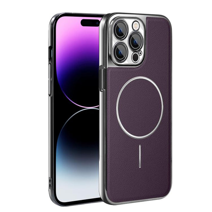 Funda para teléfono magnética a prueba de golpes con marco galvanizado y piel vegana, For iPhone 17 Pro Max, For iPhone 17 Pro, For iPhone 17, For iPhone 16 Pro Max, For iPhone 16 Pro, For iPhone 16 Plus, For iPhone 16, For iPhone 15 Pro Max           ...
