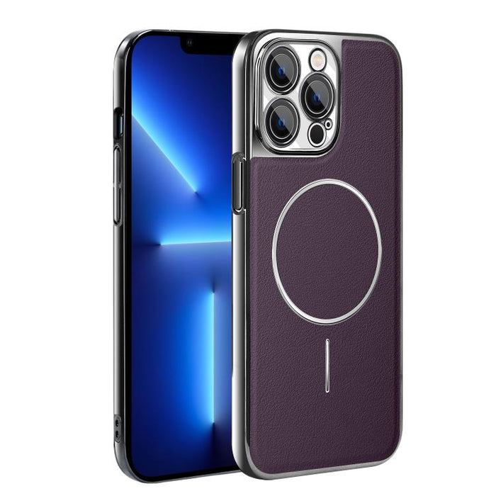 Funda para teléfono magnética a prueba de golpes con marco galvanizado y piel vegana, For iPhone 17 Pro Max, For iPhone 17 Pro, For iPhone 17, For iPhone 16 Pro Max, For iPhone 16 Pro, For iPhone 16 Plus, For iPhone 16, For iPhone 15 Pro Max           ...
