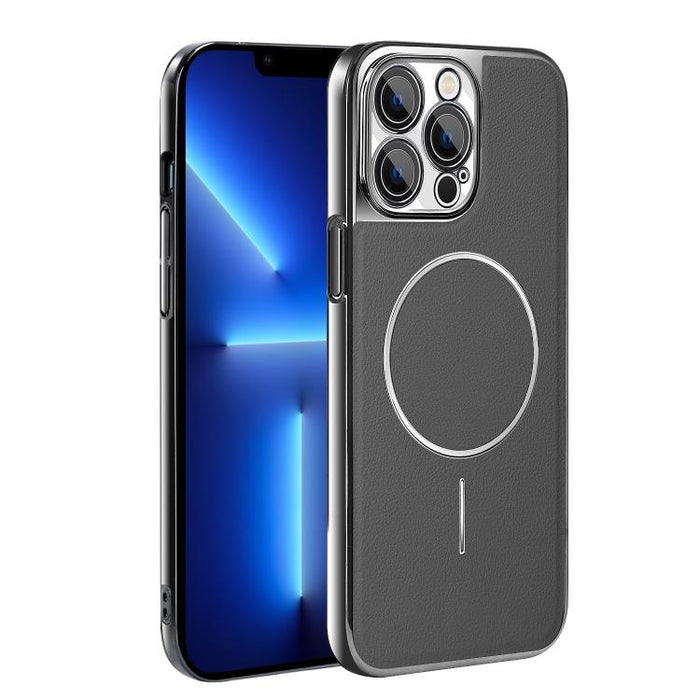 Funda para teléfono magnética a prueba de golpes con marco galvanizado y piel vegana, For iPhone 17 Pro Max, For iPhone 17 Pro, For iPhone 17, For iPhone 16 Pro Max, For iPhone 16 Pro, For iPhone 16 Plus, For iPhone 16, For iPhone 15 Pro Max           ...