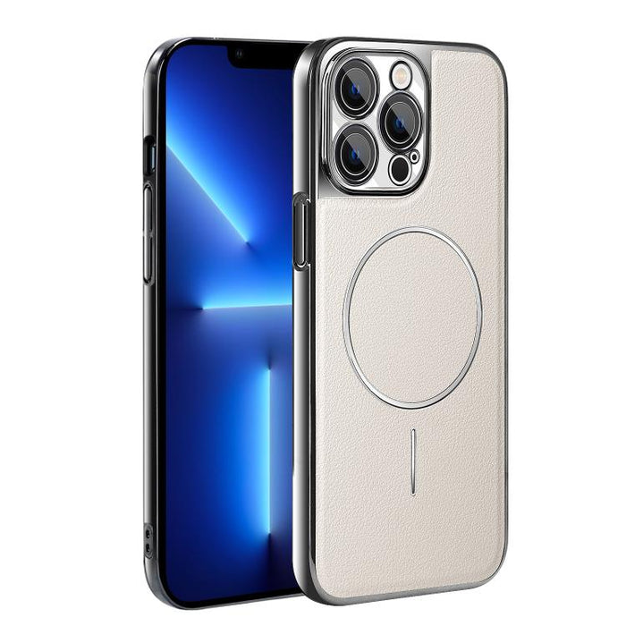 Funda para teléfono magnética a prueba de golpes con marco galvanizado y piel vegana, For iPhone 17 Pro Max, For iPhone 17 Pro, For iPhone 17, For iPhone 16 Pro Max, For iPhone 16 Pro, For iPhone 16 Plus, For iPhone 16, For iPhone 15 Pro Max           ...