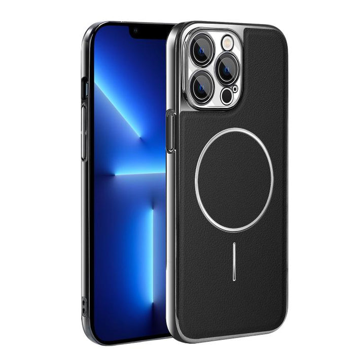 Funda para teléfono magnética a prueba de golpes con marco galvanizado y piel vegana, For iPhone 17 Pro Max, For iPhone 17 Pro, For iPhone 17, For iPhone 16 Pro Max, For iPhone 16 Pro, For iPhone 16 Plus, For iPhone 16, For iPhone 15 Pro Max           ...