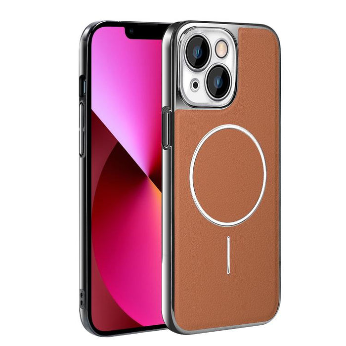 Funda para teléfono magnética a prueba de golpes con marco galvanizado y piel vegana, For iPhone 17 Pro Max, For iPhone 17 Pro, For iPhone 17, For iPhone 16 Pro Max, For iPhone 16 Pro, For iPhone 16 Plus, For iPhone 16, For iPhone 15 Pro Max           ...