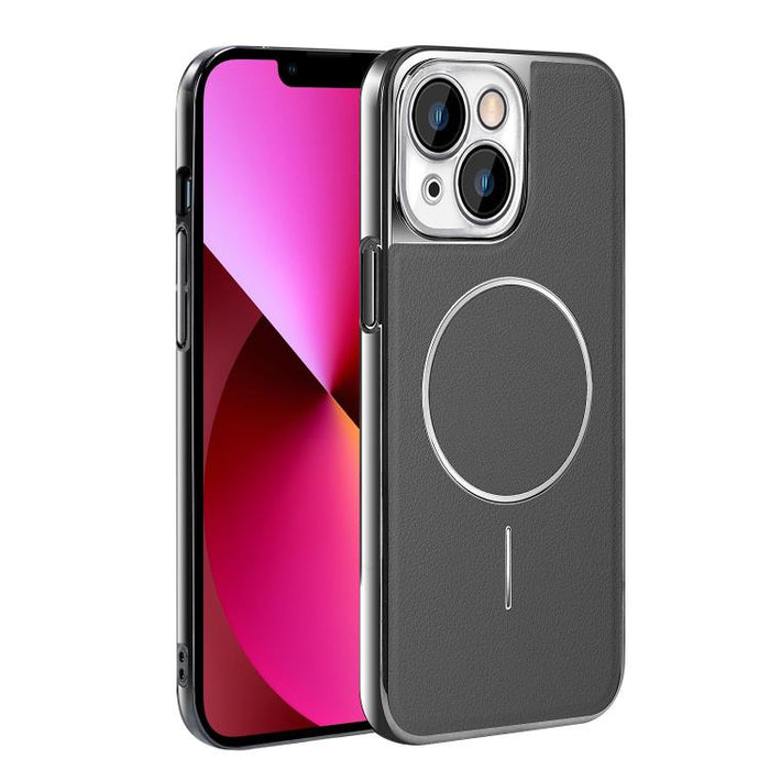 Funda para teléfono magnética a prueba de golpes con marco galvanizado y piel vegana, For iPhone 17 Pro Max, For iPhone 17 Pro, For iPhone 17, For iPhone 16 Pro Max, For iPhone 16 Pro, For iPhone 16 Plus, For iPhone 16, For iPhone 15 Pro Max           ...