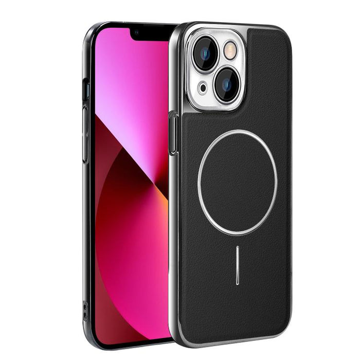 Funda para teléfono magnética a prueba de golpes con marco galvanizado y piel vegana, For iPhone 17 Pro Max, For iPhone 17 Pro, For iPhone 17, For iPhone 16 Pro Max, For iPhone 16 Pro, For iPhone 16 Plus, For iPhone 16, For iPhone 15 Pro Max           ...