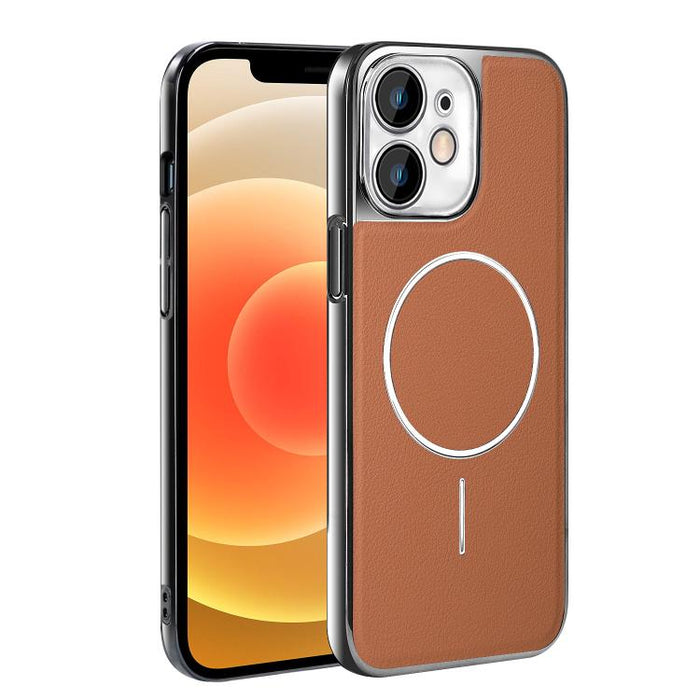 Funda para teléfono magnética a prueba de golpes con marco galvanizado y piel vegana, For iPhone 17 Pro Max, For iPhone 17 Pro, For iPhone 17, For iPhone 16 Pro Max, For iPhone 16 Pro, For iPhone 16 Plus, For iPhone 16, For iPhone 15 Pro Max           ...