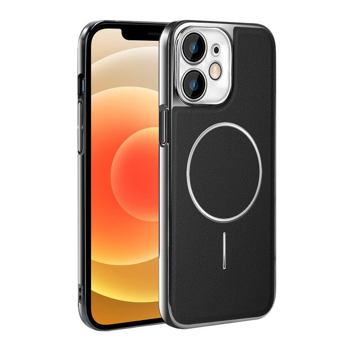 Funda para teléfono magnética a prueba de golpes con marco galvanizado y piel vegana, For iPhone 17 Pro Max, For iPhone 17 Pro, For iPhone 17, For iPhone 16 Pro Max, For iPhone 16 Pro, For iPhone 16 Plus, For iPhone 16, For iPhone 15 Pro Max           ...