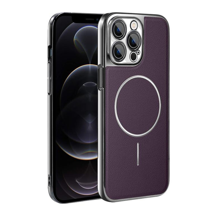 Funda para teléfono magnética a prueba de golpes con marco galvanizado y piel vegana, For iPhone 12 Pro Max, For iPhone 12 Pro