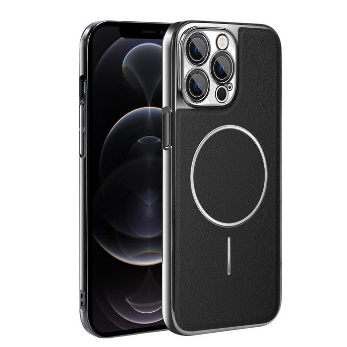 Funda para teléfono magnética a prueba de golpes con marco galvanizado y piel vegana, For iPhone 12 Pro Max, For iPhone 12 Pro