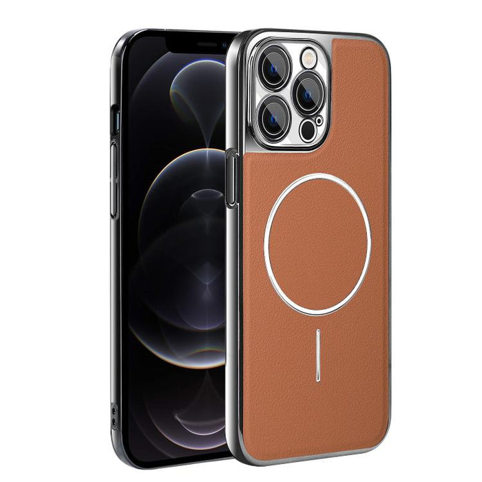 Funda para teléfono magnética a prueba de golpes con marco galvanizado y piel vegana, For iPhone 12 Pro Max, For iPhone 12 Pro