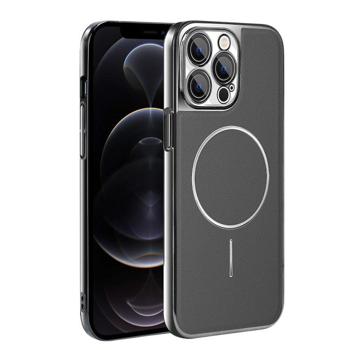 Funda para teléfono magnética a prueba de golpes con marco galvanizado y piel vegana, For iPhone 12 Pro Max, For iPhone 12 Pro
