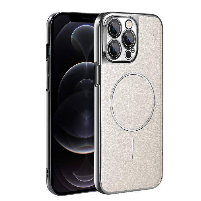 Funda para teléfono magnética a prueba de golpes con marco galvanizado y piel vegana, For iPhone 12 Pro Max, For iPhone 12 Pro