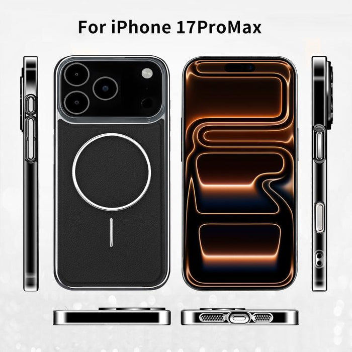 Funda para teléfono magnética a prueba de golpes con marco galvanizado y piel vegana, For iPhone 17 Pro Max, For iPhone 17 Pro, For iPhone 17, For iPhone 16 Pro Max, For iPhone 16 Pro, For iPhone 16 Plus, For iPhone 16, For iPhone 15 Pro Max           ...